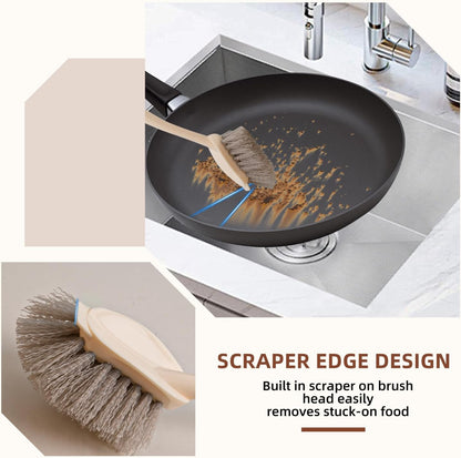 4-Pack Heavy Duty Scrub Brushes Set with Wooden Handles, Triangle & Square Floor Scrubber, Dish Brush, Grout Cleaner for Kitchen, Bathroom, Tile, Carpet & Stubborn Stains Removal