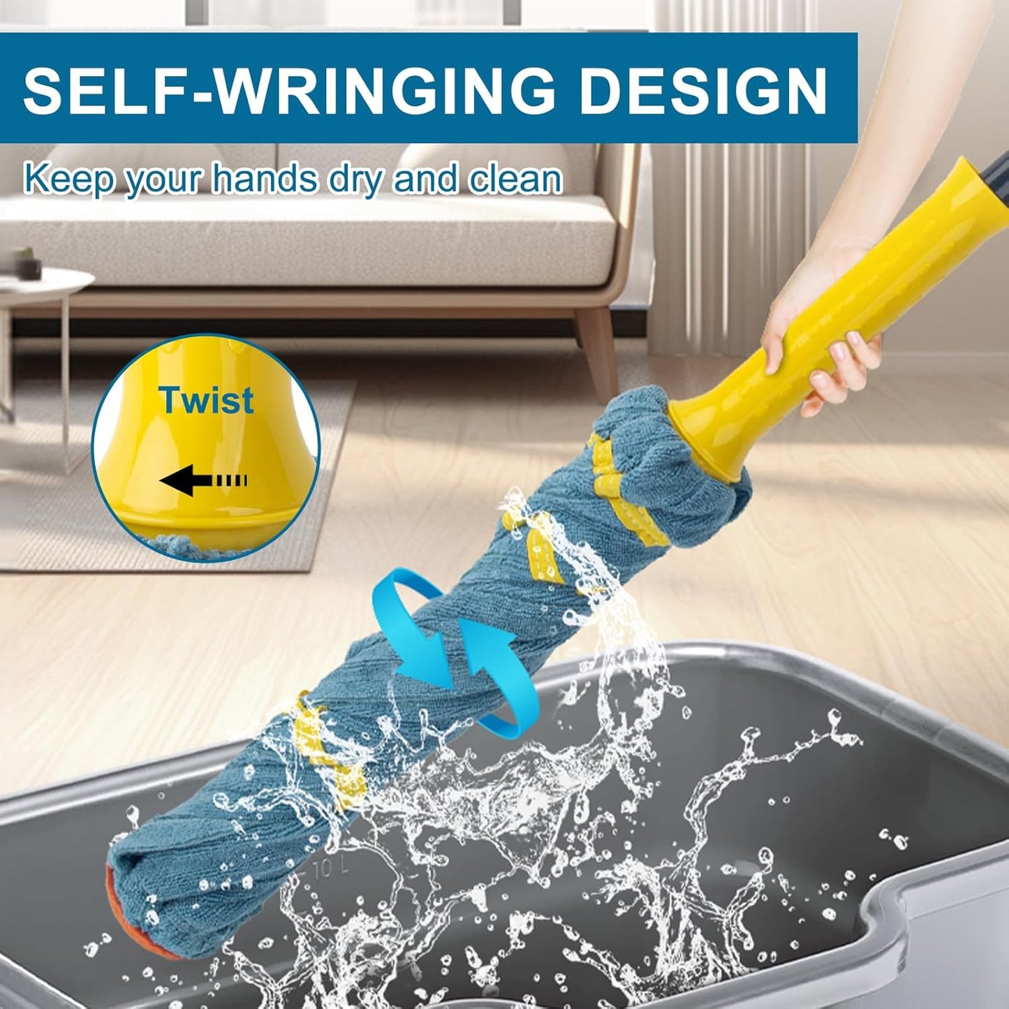 KeFanta Self-Wringing Twist Mop for Floor Cleaning, Long Handled Microfiber Floor Mop with Top Scouring Pad for Kitchen, Hardwood, Restaurant, Bathroom, Garages, Warehouses, Office,57-inch