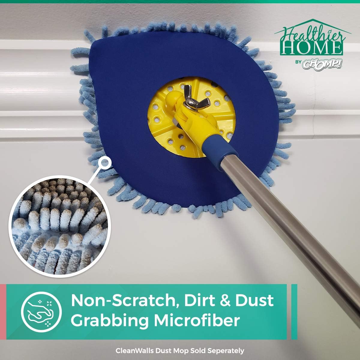 Chomp! Microfiber Mop Refill Pack: 5 Minute CleanWalls 2-pak Giant Noodle Blue Duster Reusable Washable, Window/Door Frame Cleaner and Baseboard Dusts - Dry Dusting Pads