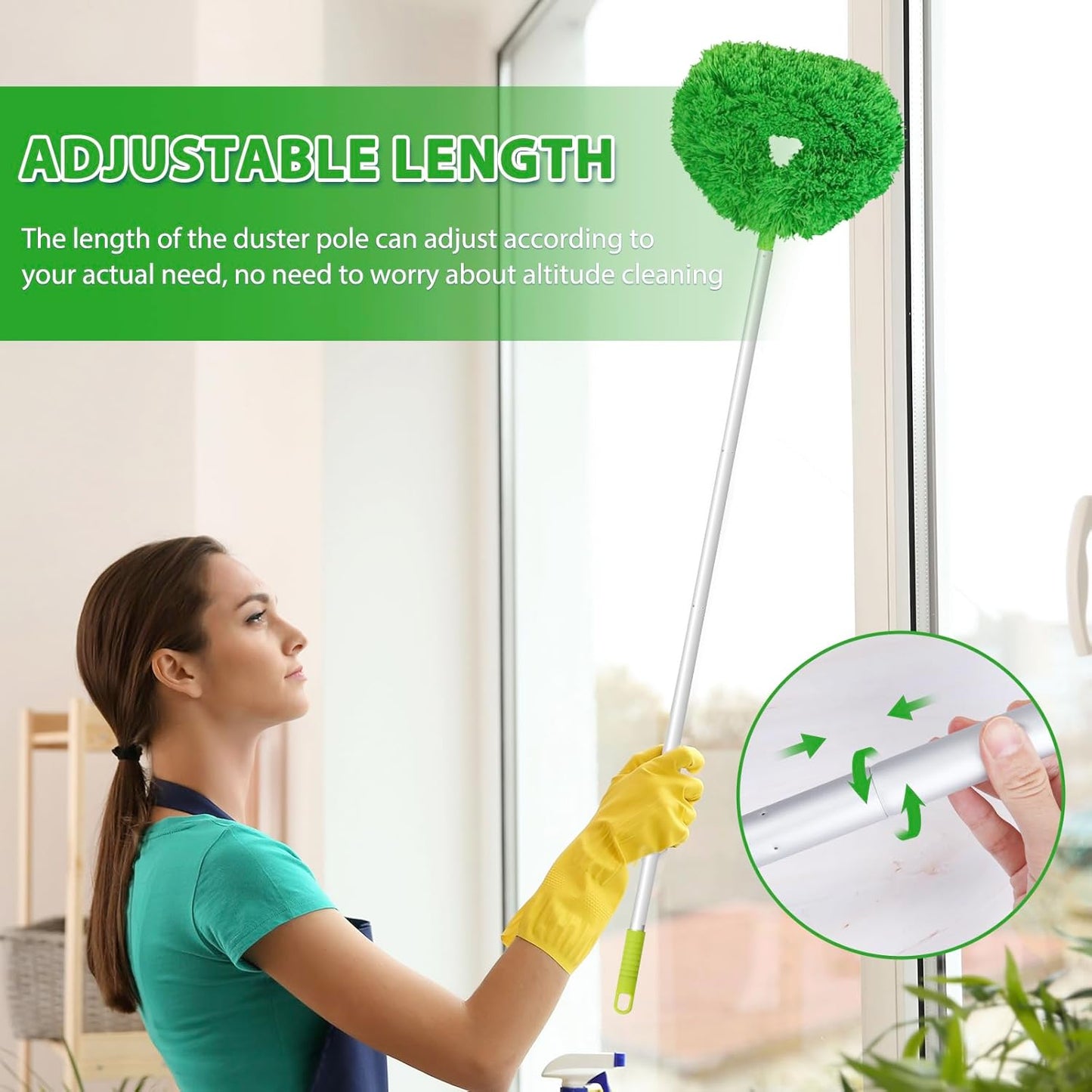 Ceiling Fan Cleaner Duster High Ceiling Extended Fan Blade Cleaner from 13 to 50 Inch Reusable Microfiber Ceiling Fan Duster with Extension Handle for Furniture Bookshelves Wall Door (Gray)
