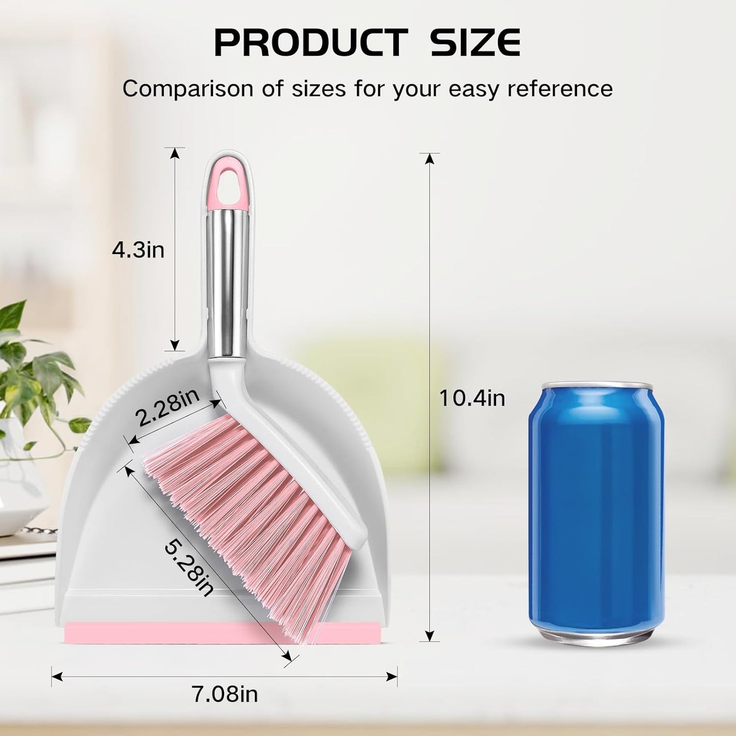 NACENA Mini Broom and Dustpan Set, Small Dust Pan and Brush Set with Handle Dustpan Teeth for Cleaning Hair Suitable for Office Desks Drawers Sofas Outdoor Camping, Light & Purple