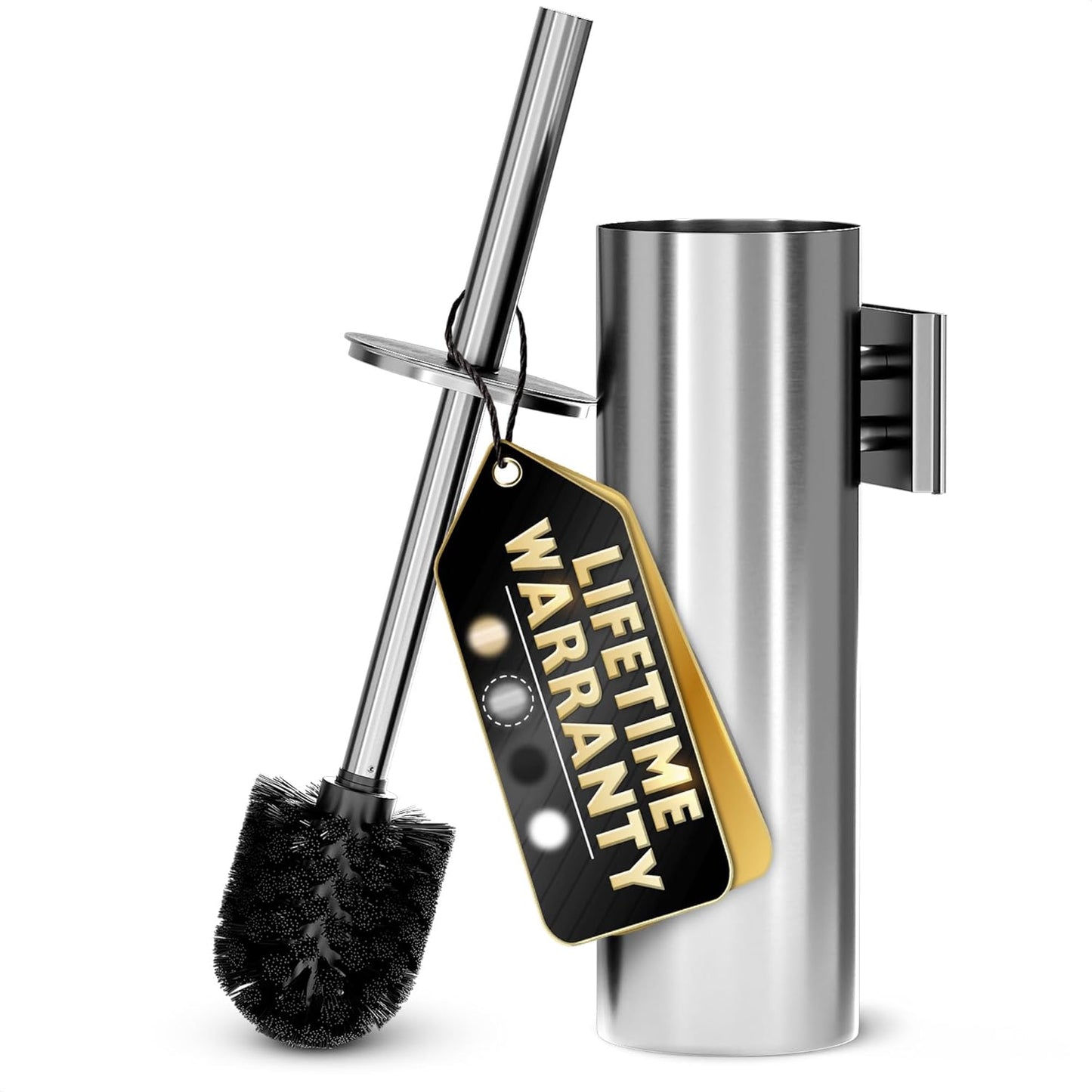Stylish Stainless Steel Toilet Brush and Holder Set - Silver Toilet Bowl Brush and Holder with Splash Cover, Sturdy Bristles, Corrosion & Scratch Resistant - Elegant Design, Effective Deep Cleaning