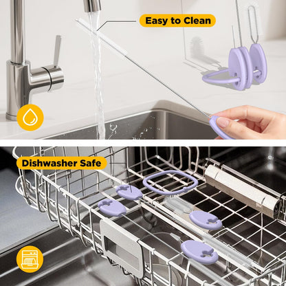Straw Brush Set, 4 Piece Cleaner Kit with Standable Key Ring for Reusable Straws, Tumblers & Water Bottles – Designed for Kids & Adults, Purple
