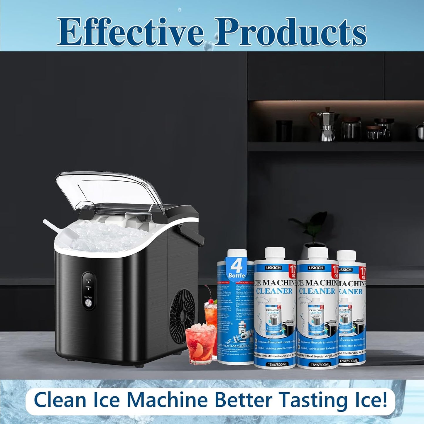 Ice Machine Cleaner Descaler Tablets-36Pack Ice Maker Cleaner Compatible with Frigidaire, Opal, GE Profile, Kitchenaid, Nickel Safe Scale Remover for Countertop, Nugget Ice Makers