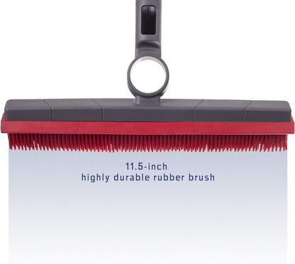 Premium Rubber Floor Brush with 11.5-Inch Squeegee & Stainless Steel Handle - for Carpets & All Surfaces - Pet Hair Fur Remover Broom - Extendable up to 56 Inches