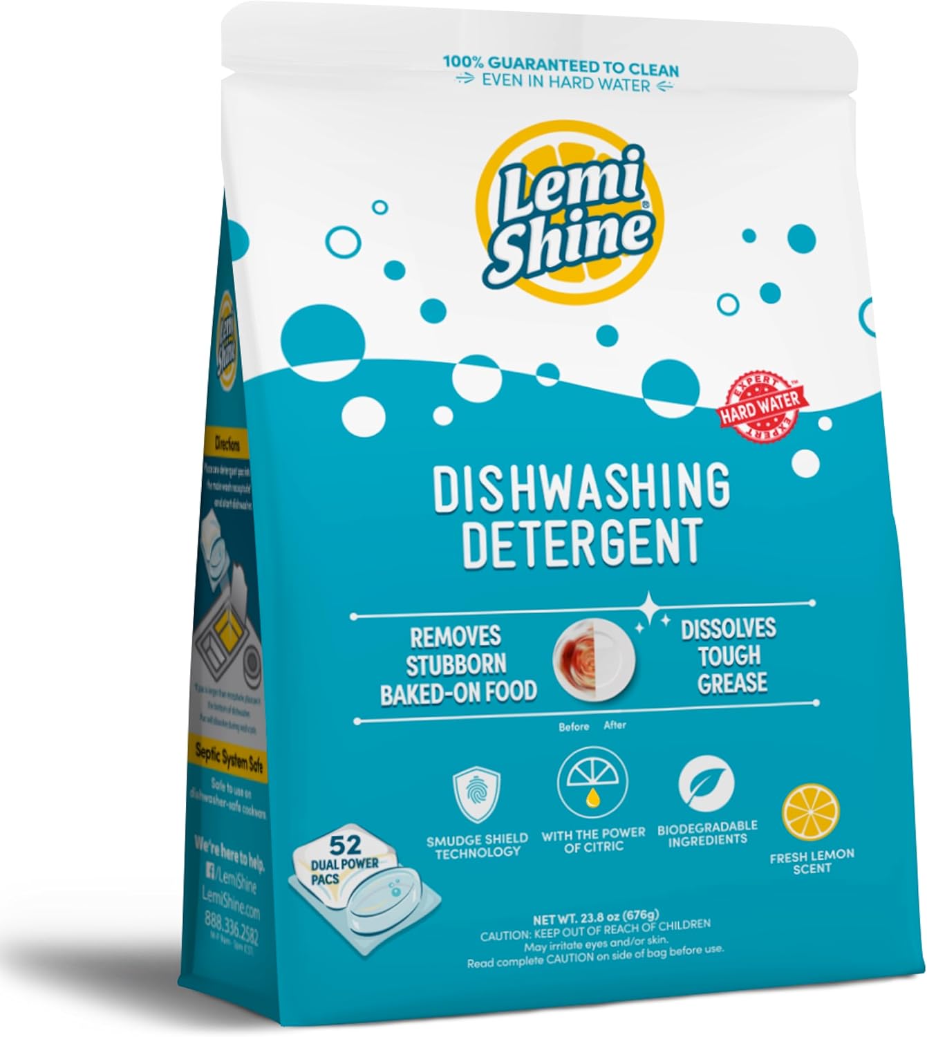Lemi Shine Natural Dishwasher Detergent Pods + Dishwasher Cleaner 1 ct | All-In-One Powder & Gel Pods with Powerful Citric Acid | Eco Friendly Dish Wash Cleaning Supplies - 65 Count