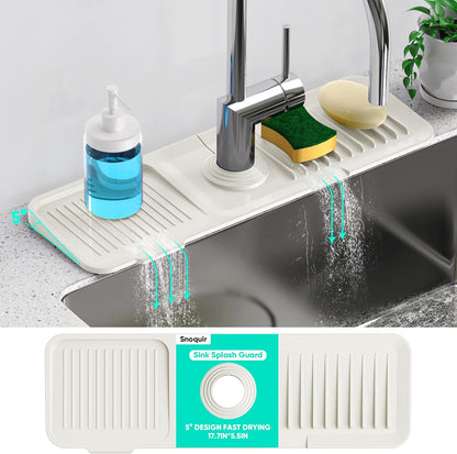 24 Inch Longer Faucet Mat for Kitchen Sink, 5° Slope Fast Self-draining, Kitchen Sink Splash Guard Silicone Sink Faucet Mat Splash Guard Kitchen Sink Area Tidy Splash Faucet Guard Draining Mat