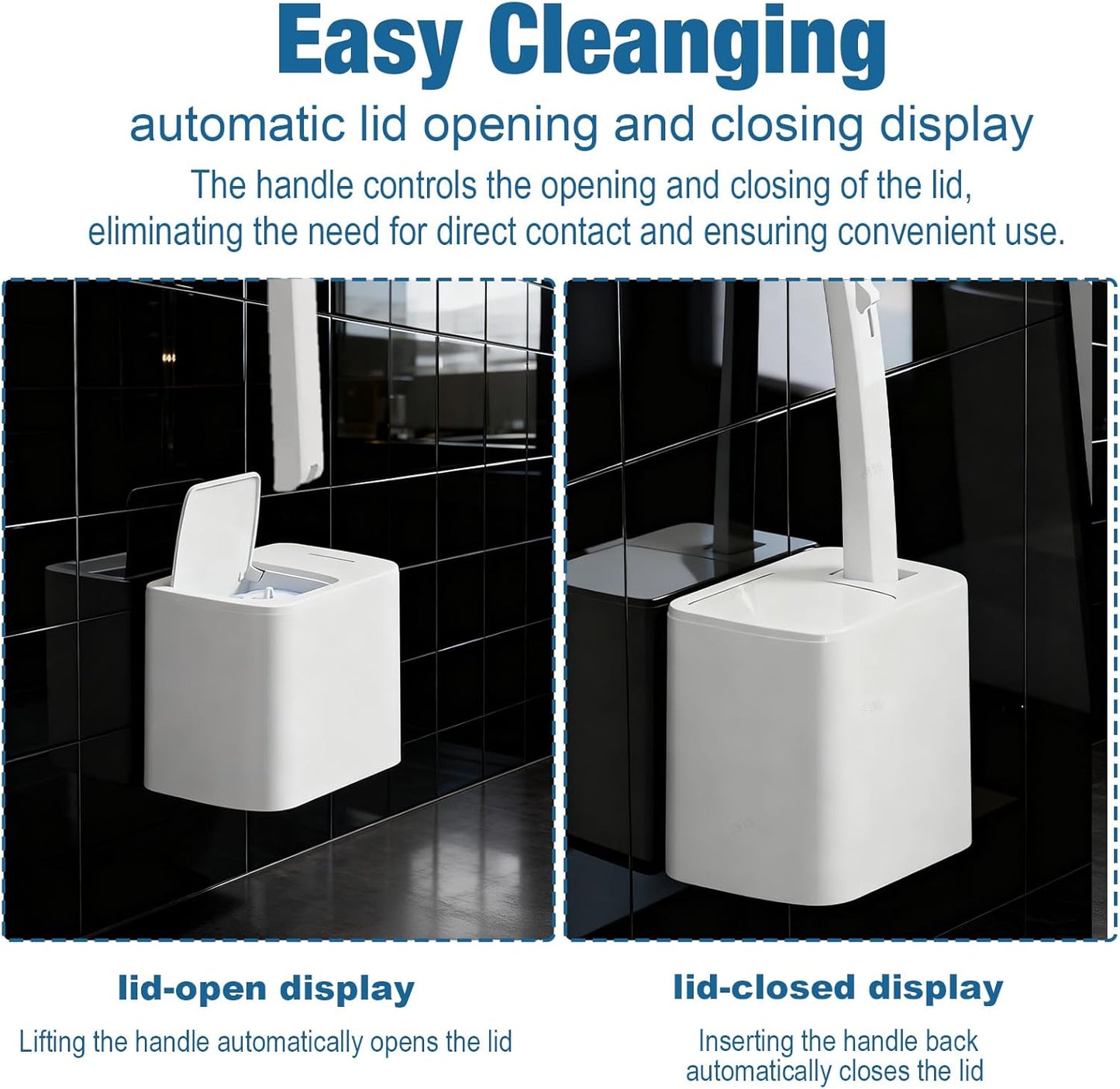 2 Pack Disposable Toilet Brush and Holder Set, Automatic lid-Opening and Closing Toilet Brush with Holder 48 Refills for Bowl Cleaners Bathroom Cleaning Bathtub
