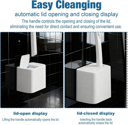 2 Pack Disposable Toilet Brush and Holder Set, Automatic lid-Opening and Closing Toilet Brush with Holder 48 Refills for Bowl Cleaners Bathroom Cleaning Bathtub