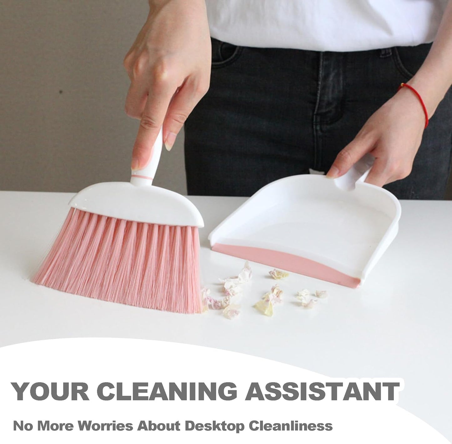 Mini Broom and Dustpan Set Small Broom with Dustpan Combo Set Portable Cleaning Tools for Home Office RV Learning Camping (White+Grey)