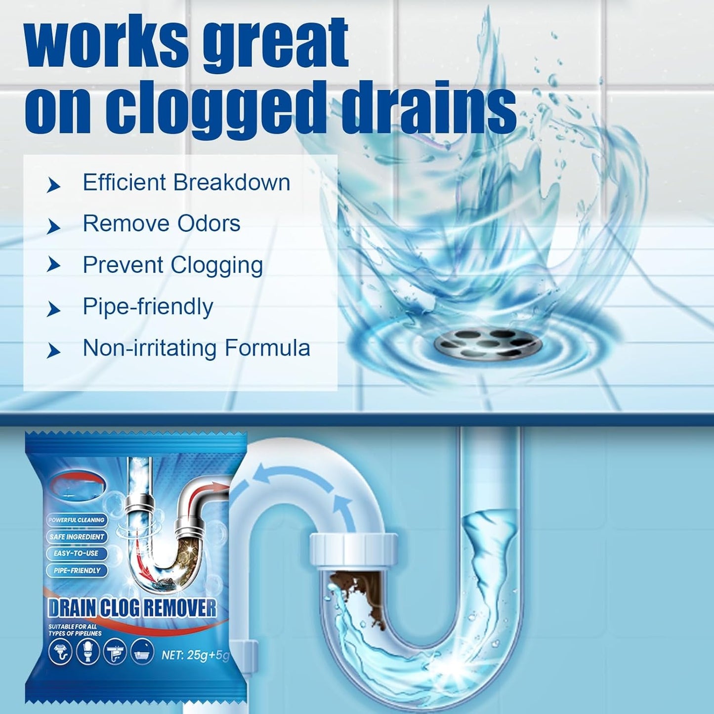 Enzyme-Powered Drain Clog Dissolver | Fast-Acting Pipe Cleaner for Hair, Soap Scum & Organic Waste | Septic-Safe Toilet Clog Remover Gel | 30-Minute Formula (6 Pack, 180g Each)