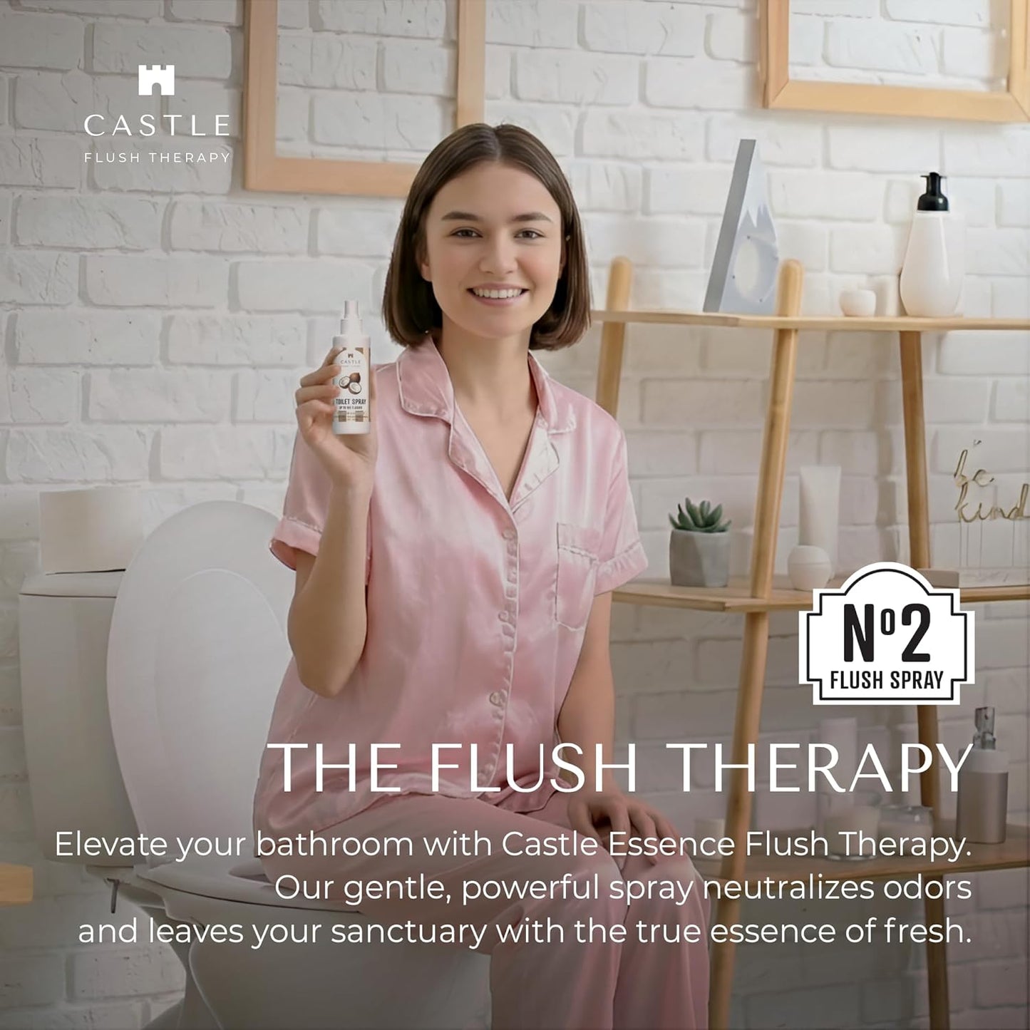 Castle Flush Therapy Neutralizing Toilet Spray | Odor Control: Mist Over the Water Surface, Go, Then Flush | Bathroom Freshening | Neutralizes Odors at the Source | Fresh Lotus | 0.45 oz (2 Pack)
