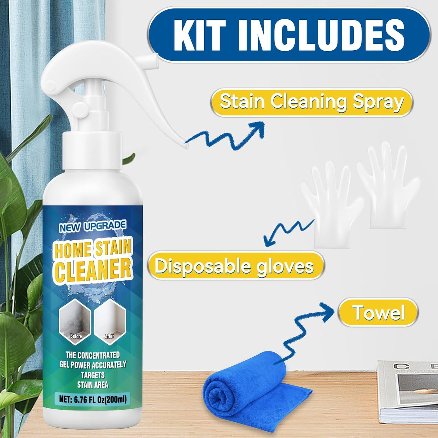 Powerful Mold Stain Cleaner, Multi-Surface Cleaning Spray for Walls, Tiles, Grout, Ceilings, Decks, Sinks, Brick and Washing Machines, Household Interior and Exterior Stain Remover