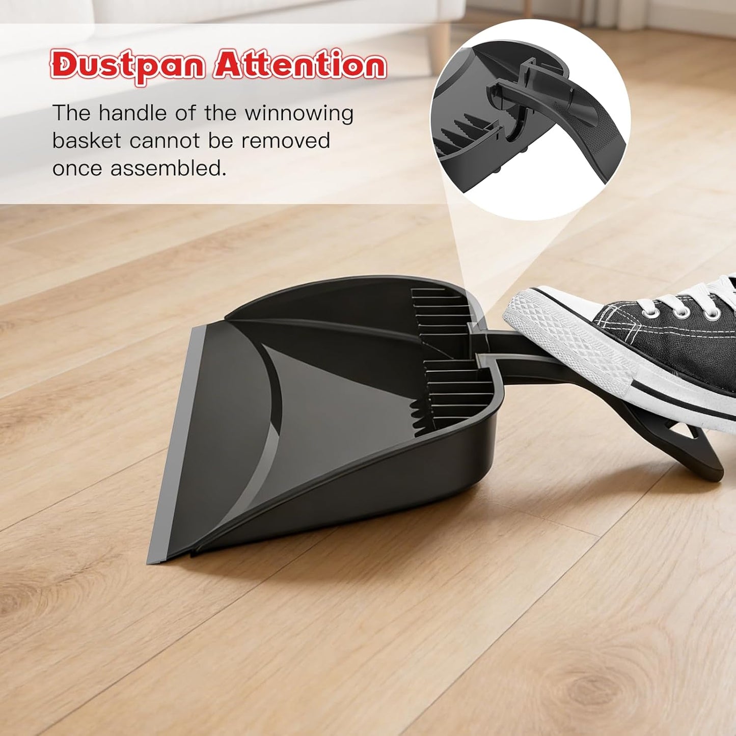 Broom and Step-on Dustpan Set, 59-in Adjustable Long Handle Broom with Dustpan Combo Set Outdoor Angle Broom for Sweeping Indoor Dust Pet Hair for Cleaning Kitchen Garage Deck Patio, Black&Red