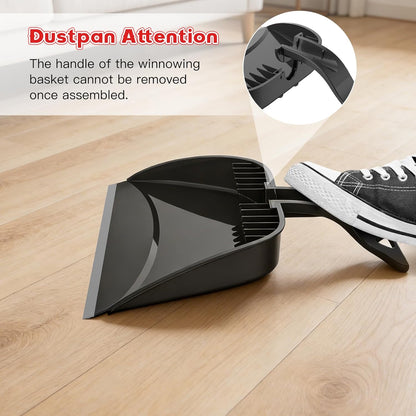 Broom and Step-on Dustpan Set, 59-in Adjustable Long Handle Broom with Dustpan Combo Set Outdoor Angle Broom for Sweeping Indoor Dust Pet Hair for Cleaning Kitchen Garage Deck Patio, Black&Red