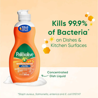 Palmolive Ultra Concentrated Antibacterial Liquid Dish Soap, Orange Scent, 9.7 Fl Oz (Pack of 16)