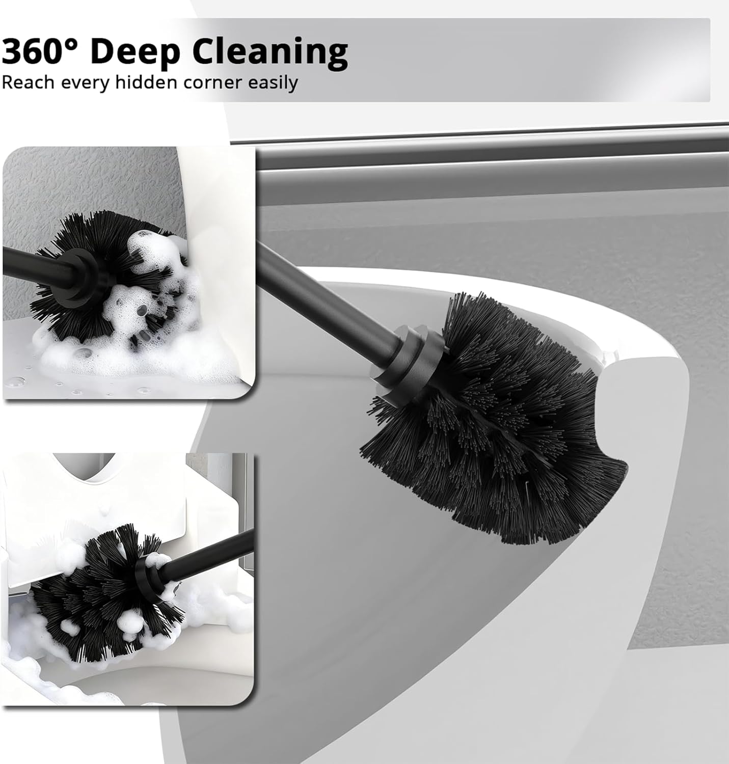 Premium 304 Stainless Steel Toilet Brush and Holder: Weighted Stable Base, Removable Inner Tube, Splash-Proof Design for 360° Thorough Cleaning & Space-Saving Storage,Nickel