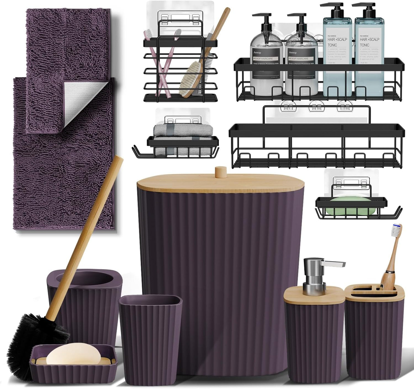 Clara Clark Bathroom Set - Sage Green Bathroom Accessories Set, 6PC Bathroom Accessory Set, Bathroom Sets with Toilet Brush, Trash Can & Soap Dispenser