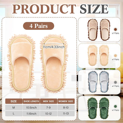 Jecery 4 Pair Washable Microfiber Mop Slippers Detachable Dusting Shoes for Floor Cleaning, Office & Home Use Suitable for Women & Men(Blue, Brown, Beige, White,L Size)