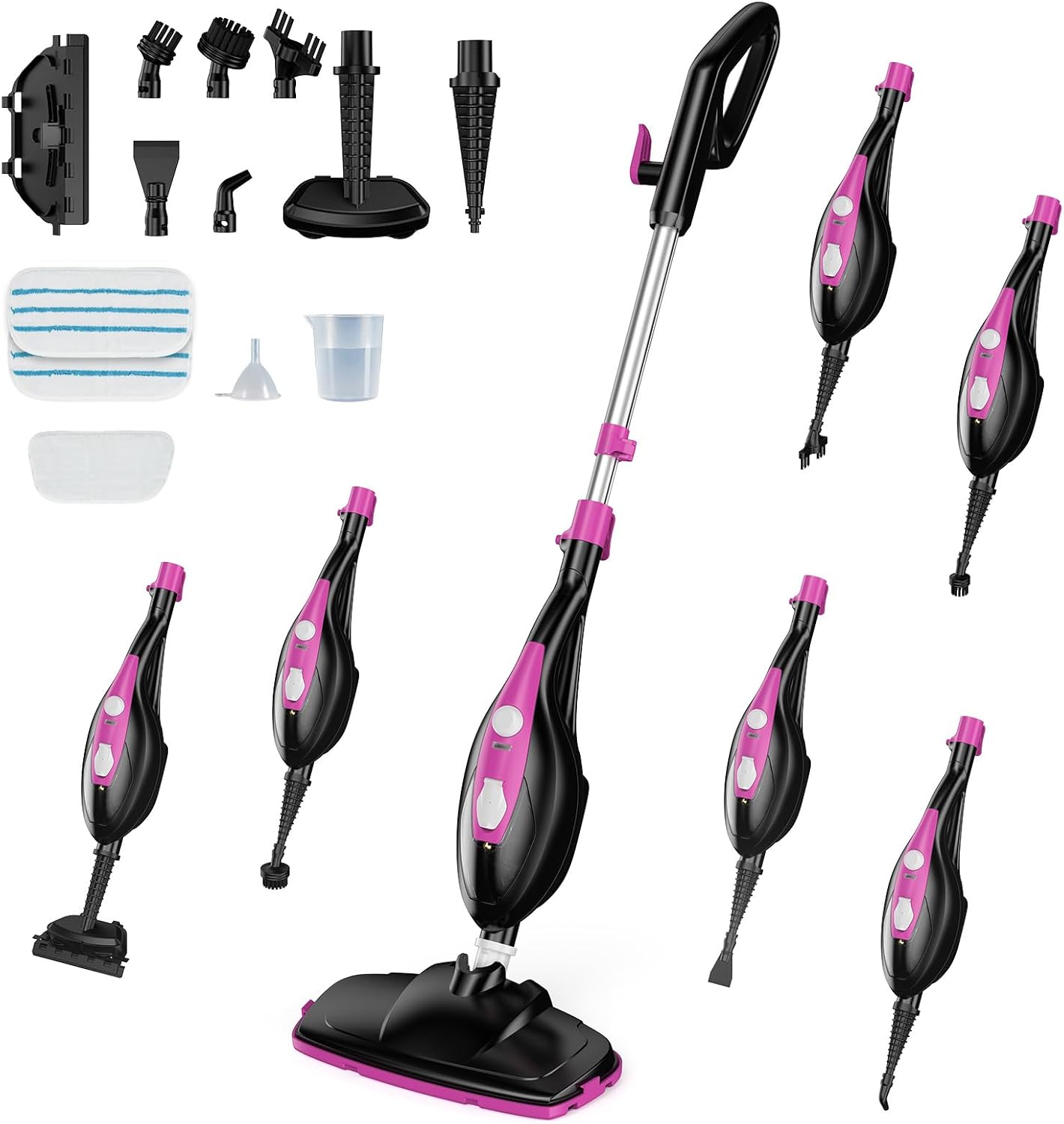 OLIXIS 10-in-1 Steam Mop, 1550W Detachable Handheld Steam Cleaner for Floor Cleaning, 16FT Cord, 2 Washable Pads, Multi-Purpose Floor Steamer for Hardwood, Carpet, Tile, Grout, Windows, White Green