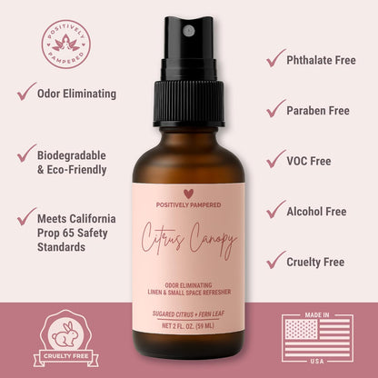 Citrus Canopy Luxury Small Space Air & Linen Refresher - Sugared Citrus + Fern Leaf - Designer-Inspired Home Fragrance - Non Toxic Room Spray + Odor Eliminator - 2 oz Travel Size