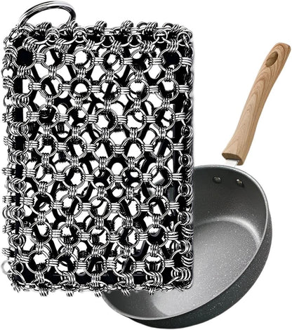 NTMY 316 Stainless Steel Pan Cleaner with Silicone Core – 4.5 Inch Dish Pot Brush,Cast Iron Scrubber, Metal Dish Scrubber,Dish Pot Brush,Chain Mail Scrubber for Oven&Grill Kitchen Cleaning Black