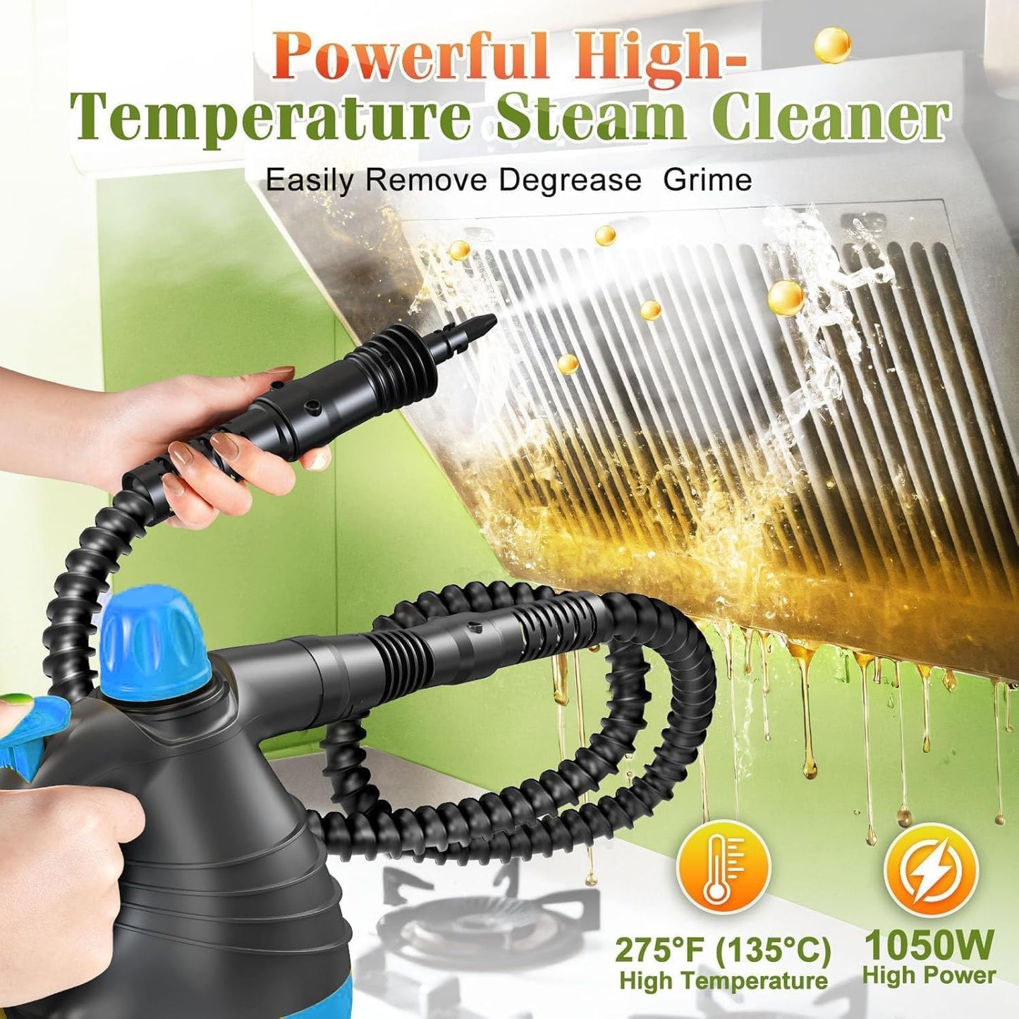 Handheld Steam Cleaner - 275°F High-Temp Fast Heating Multi-Surface Steamer for Cleaning, 100% Chemical-Free Pet Safe Portable Steam Cleaner for Home/Bath/Window/Car Detailing/Couch/Grout(Blue)