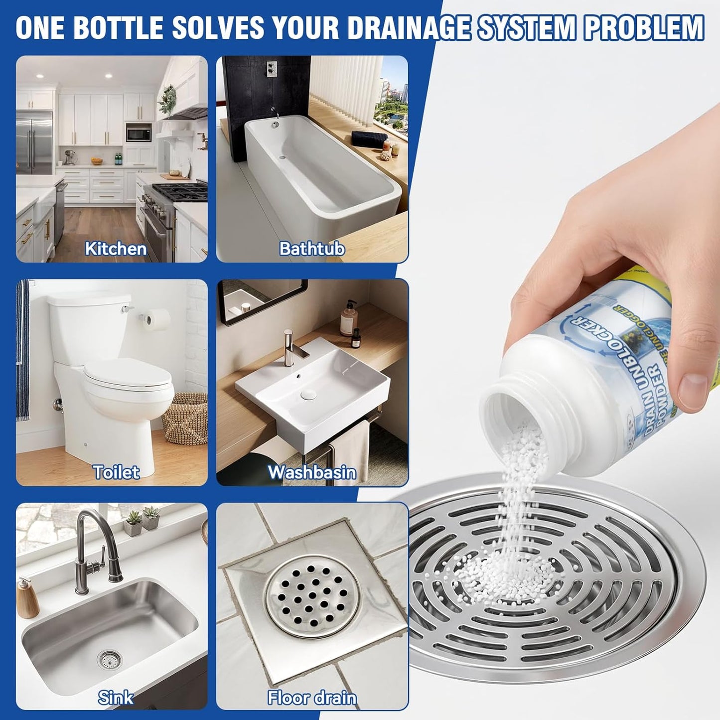 Powerful Drain Clog Remover, 260g Pipeline Dredging Agent & Drain Cleaner Fast Dissolves Hair, Paper Scraps, Food, Grease & Soap Scum, Unclog Sink Drains, Kitchen sinks, Shower pipes, Toilet