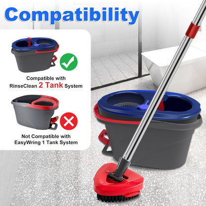 4 Part Stainless Steel Spin Mop Handles, Mop Base & Upgrade Scrub Brush Combo for Ocedar EasyWring 1 Tank Spin Mop System, Mop Handle Mop Base & Brush Set for O Cedar Mop, Universal Thin Screw Joints