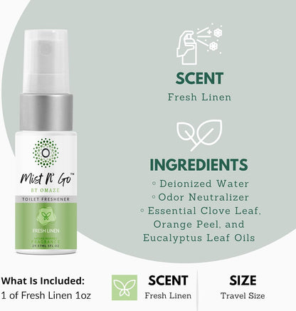 Mist N’ Go by Omaze Travel Bathroom Spray for Toilet Spray Odor Eliminator - Travel Toilet Spray for Bathroom Air Freshener Spray for Bathroom Deodorizer - Clean Mix, Travel Size (1oz x2)