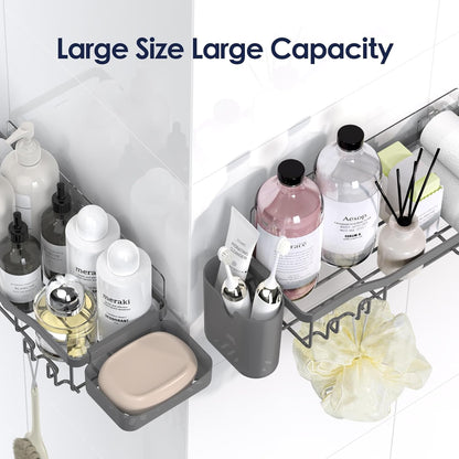 NESOMI Shower Caddy Adhesive Shower Organizer 7-Pack, Rustproof Stainless Steel Bathroom Shelves, Large Capacity No-Drill Rack Storage Accessories with Soap Dish Toothbrush Holder &24 Hooks Home Decor