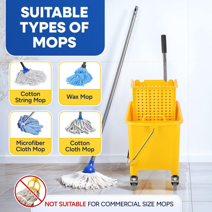 PLASTIC PRINCE Small Mop Bucket with Wringer on Wheels 5 Gallon, Heavy Duty Dual Chamber Mop Bucket Separate Dirty Water, Perfect for Household, 20 Quart Yellow