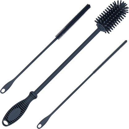 Kitchiny Silicone Bottle Brush with 2 Straw Cleaners - 12.5” Water Bottle Cleaner Brush for Yeti, Hydro Flask, Owala, Stanley, Baby Bottles, Glassware, Vases & Narrow Neck Containers - Grey