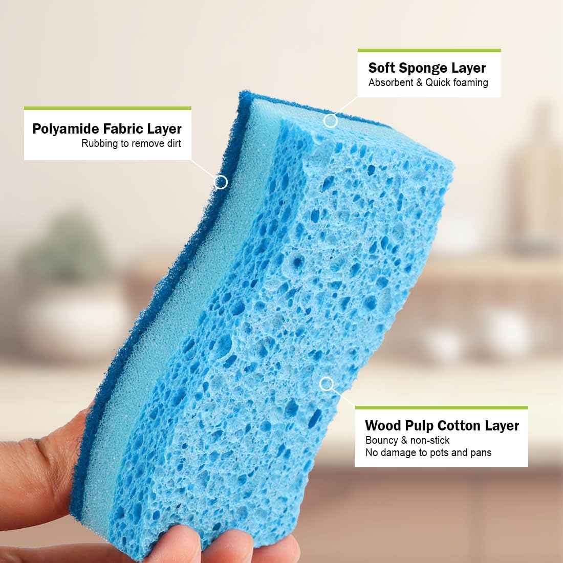 AIDEA XL Sponges Kitchen, 12Count, Non-Scratch Dish Sponges, Large Natural Sponge for Non Stick Cookware, Cellulose Cleaning Sponge for Dishes, Bathroom, Household