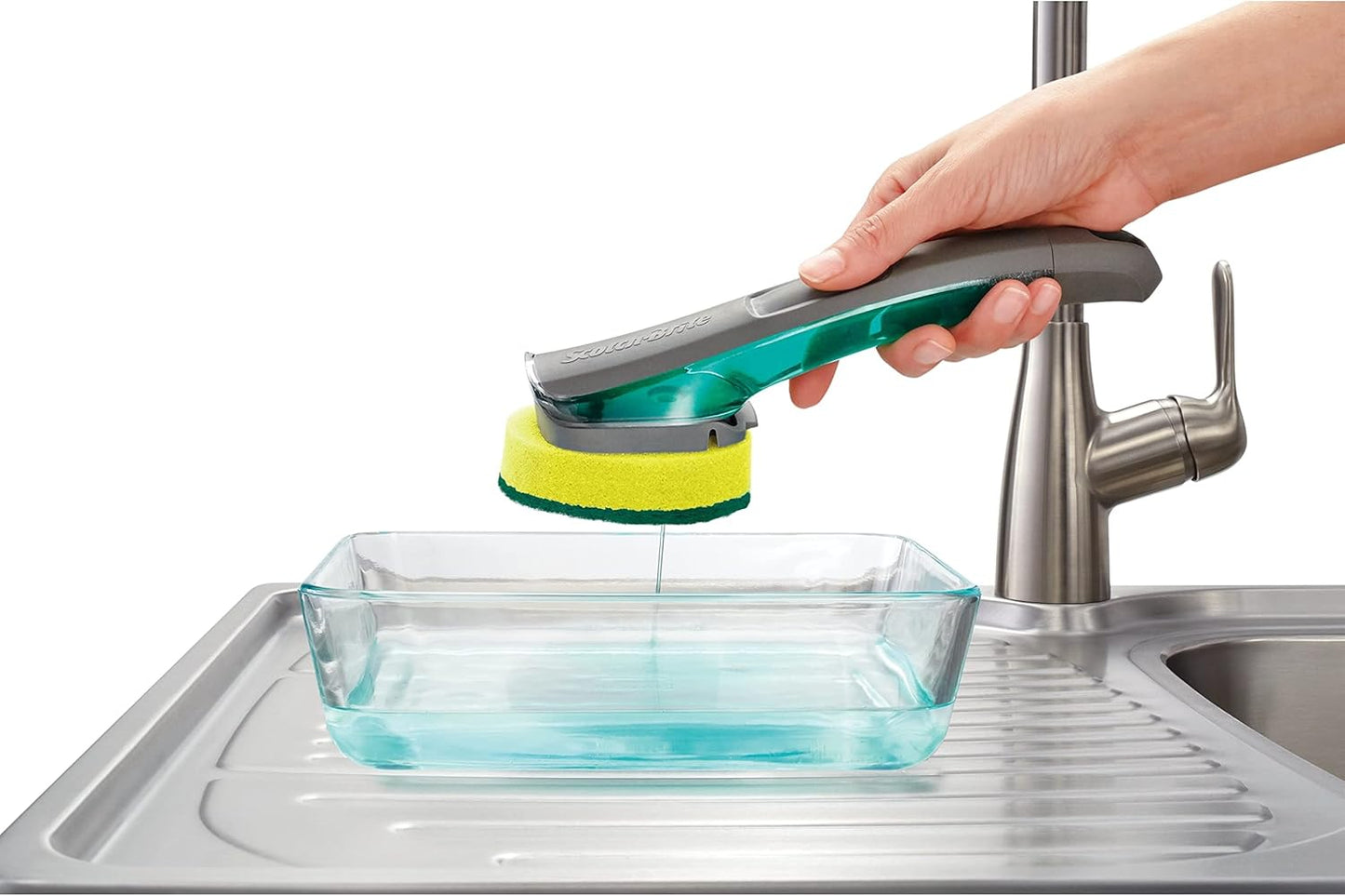 Scotch-Brite Heavy Duty Advanced Soap Control Dishwand Kit, Includes 1 Wand & 5 Refill Pads, Control Soap With A Button, Keep Your Hands Out Of Dirty Water