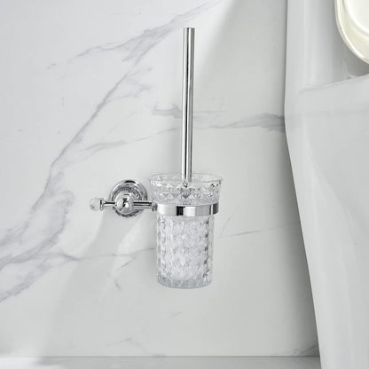 WOLIBEER Crystal Toilet Brush Holder, Polished Gold Brush Handle with Replaceable Brush Head, Stainless Steel Bathroom Cleaning Set Wall Mounted