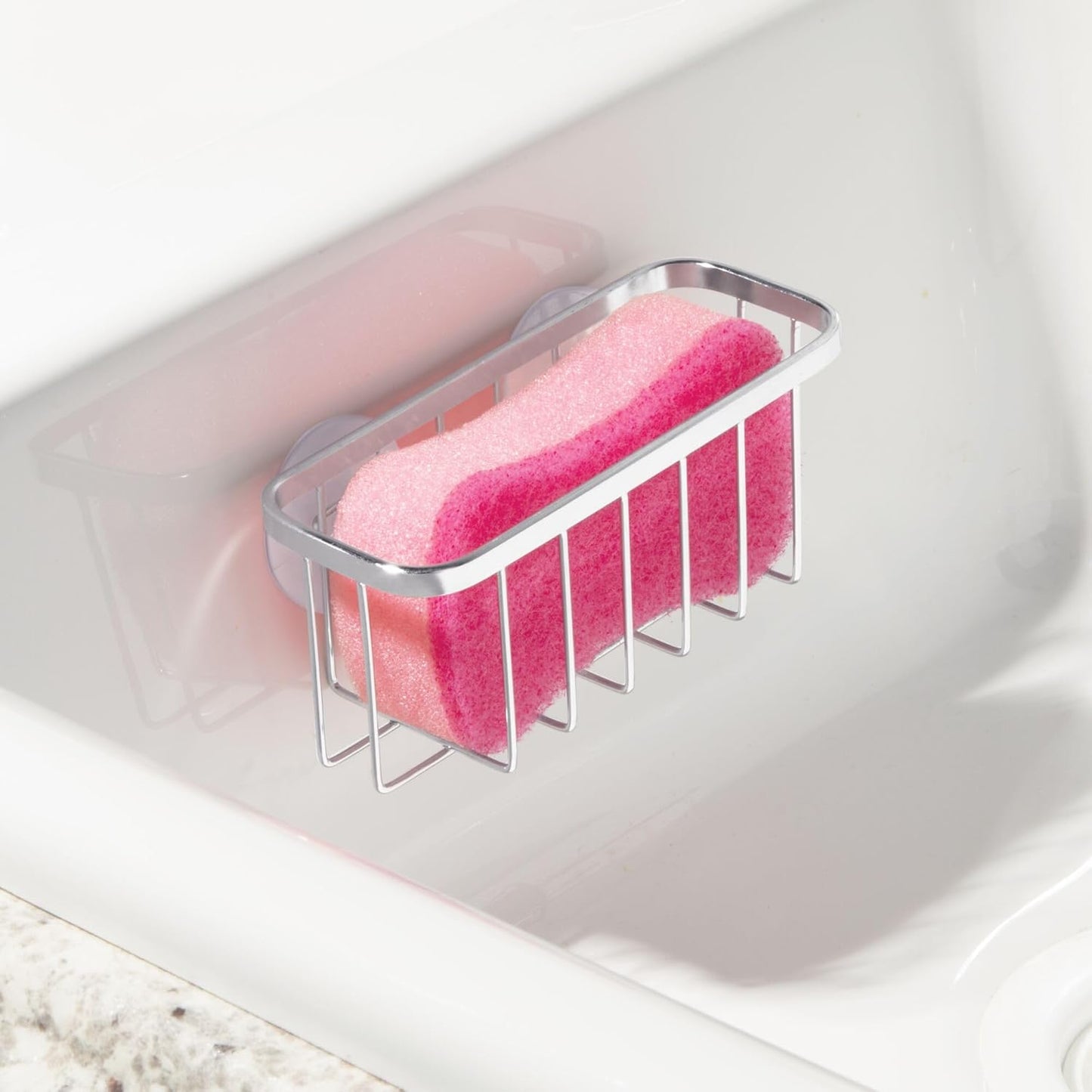 iDesign Stainless Steel Suction Sponge Holder, Kitchen Sink Sponge Caddy Organizer, 2-Pack, Polished