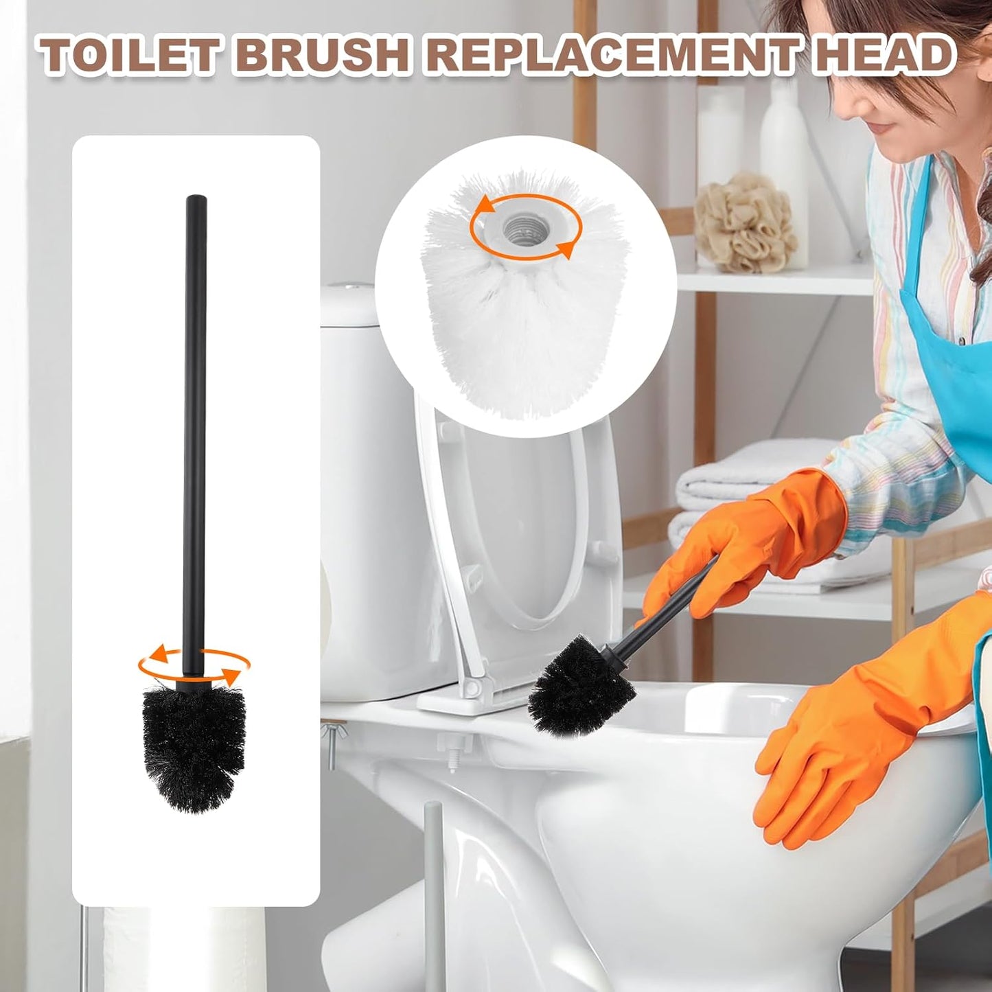 uxcell 3 Pcs Toilet Brush Set Replacement Head, 9.8 Inch Toilet Brush Refills with Handle, Bathroom Cleaning Tool Restroom Accessories for Bathtubs Bathroom Home Apartments Office, Black