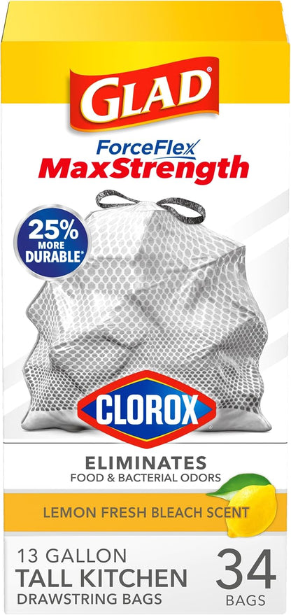 Glad Tall Kitchen Trash Bags 13 Gallon, MaxStrength Beachside Breeze Garbage Bags, Odorshield with Drawstring, 34 Count