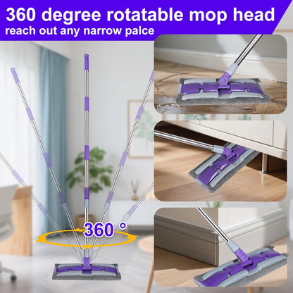 Microfiber Mops for Floor Cleaning ,Wet Dry Flat Mop with Stainless Steel Telescopic Handle,4 Reusable Mop Pads , Dust Mop for Hardwood Floors ,Home,Laminate,Tile,Hardwoods Cleaning (Purple)