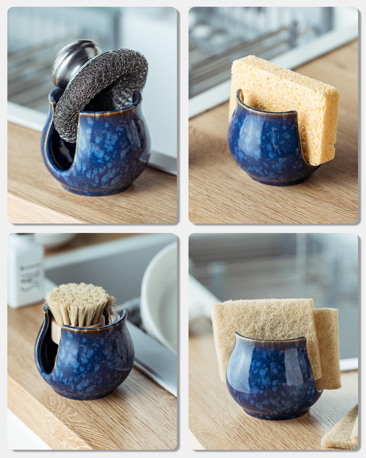 Zoeeker Sponge Holder for Kitchen Sink, Ceramic Dish Sponge Dish Rack Scrubby Caddy Kitchen Organizer Cute Sink Caddy Organizer, Farmhouse Decor, Speckled Glaze