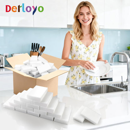 100 Pack Melamine Sponge Eraser, Non-Scratch Melamine Sponges in Bulk, Multi Surface Power Scrubber Foam Cleaning Pads for Bathtub, Floor, Baseboard, Bathroom, Wall Cleaner - White Sponges