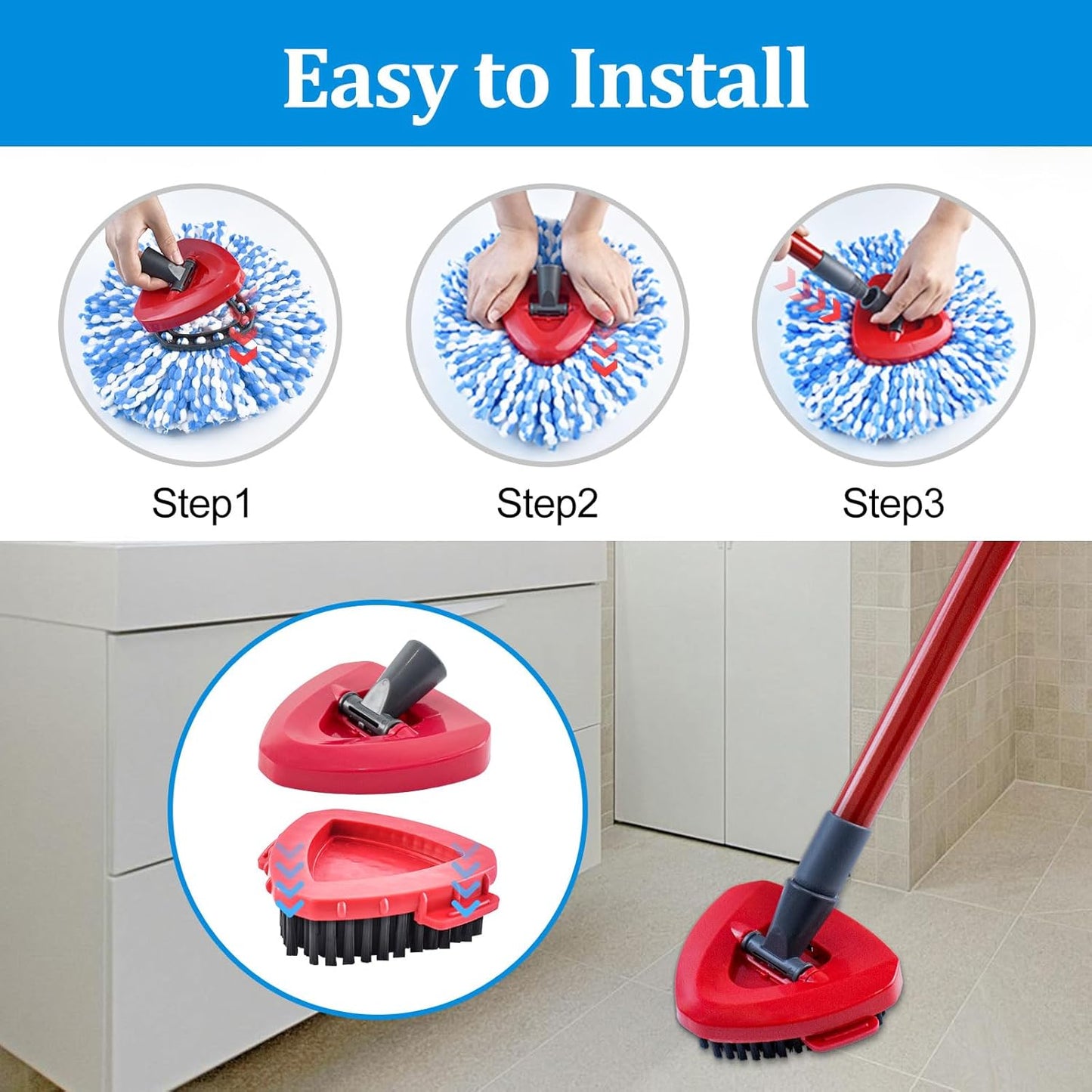 Mop Heads Replacements for Ocedar, Mop Replace Head for O Cedar EasyWring 1-Tank Spin Mop, 6 Mop Heads Include 3 Microfiber Mop Refills, 2 Upgrade Scrubber Mop Head, 1 Mop Base for O-Cedar Mop