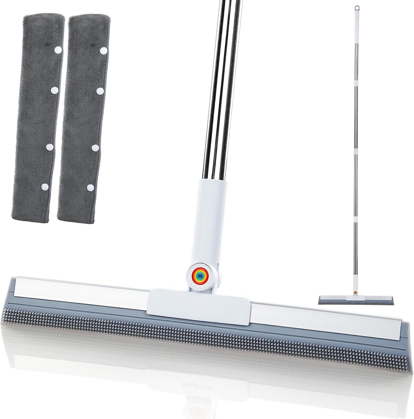 Squeegee Broom for Floor, 62" Long Handle Rubber Broom for Pet Hair Removal, Magic Broom Squeegee for Garage Floor, Concrete, Tile, Carpet & Windows with 2 Microfiber Pads