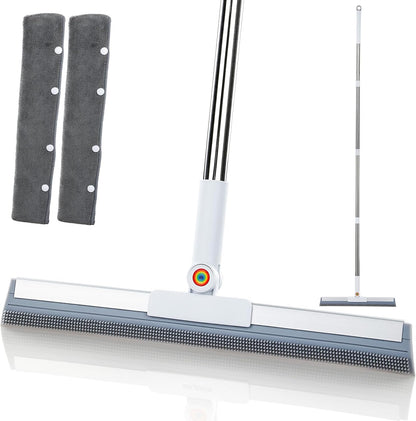 Squeegee Broom for Floor, 62" Long Handle Rubber Broom for Pet Hair Removal, Magic Broom Squeegee for Garage Floor, Concrete, Tile, Carpet & Windows with 2 Microfiber Pads