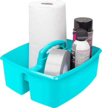 Storex 2-Compartment Large Cleaning Caddy – Multipurpose Supply Organizer with Handle - Black, 1-Pack (00973A06C)
