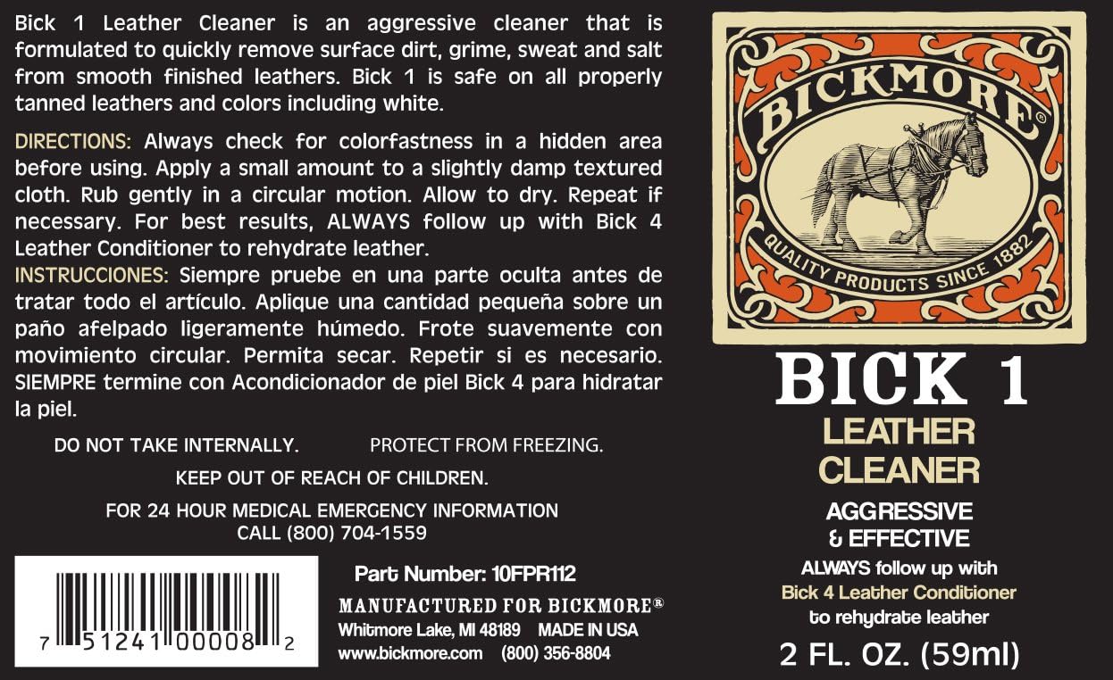 Bickmore Bick 1 Leather Cleaner 8 oz - Clean Dirt, Oil, Sweat, Salt, and Water Stains from All Colored, White, and Black Leather
