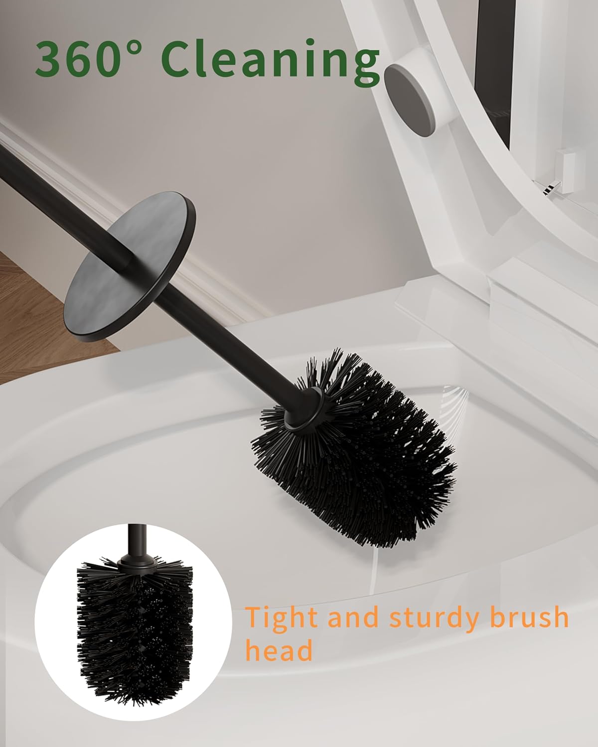 Toilet Brush and Holder Set, Toilet Bowl Brush for Bathroom with Long Handle, Stainless Steel Toilet Cleaner Brush with Durable Scrubbing Bristles,Splash-Proof (Brushed Nickel)