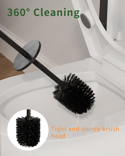 Toilet Brush and Holder Set, Toilet Bowl Brush for Bathroom with Long Handle, Stainless Steel Toilet Cleaner Brush with Durable Scrubbing Bristles,Splash-Proof (Brushed Nickel)
