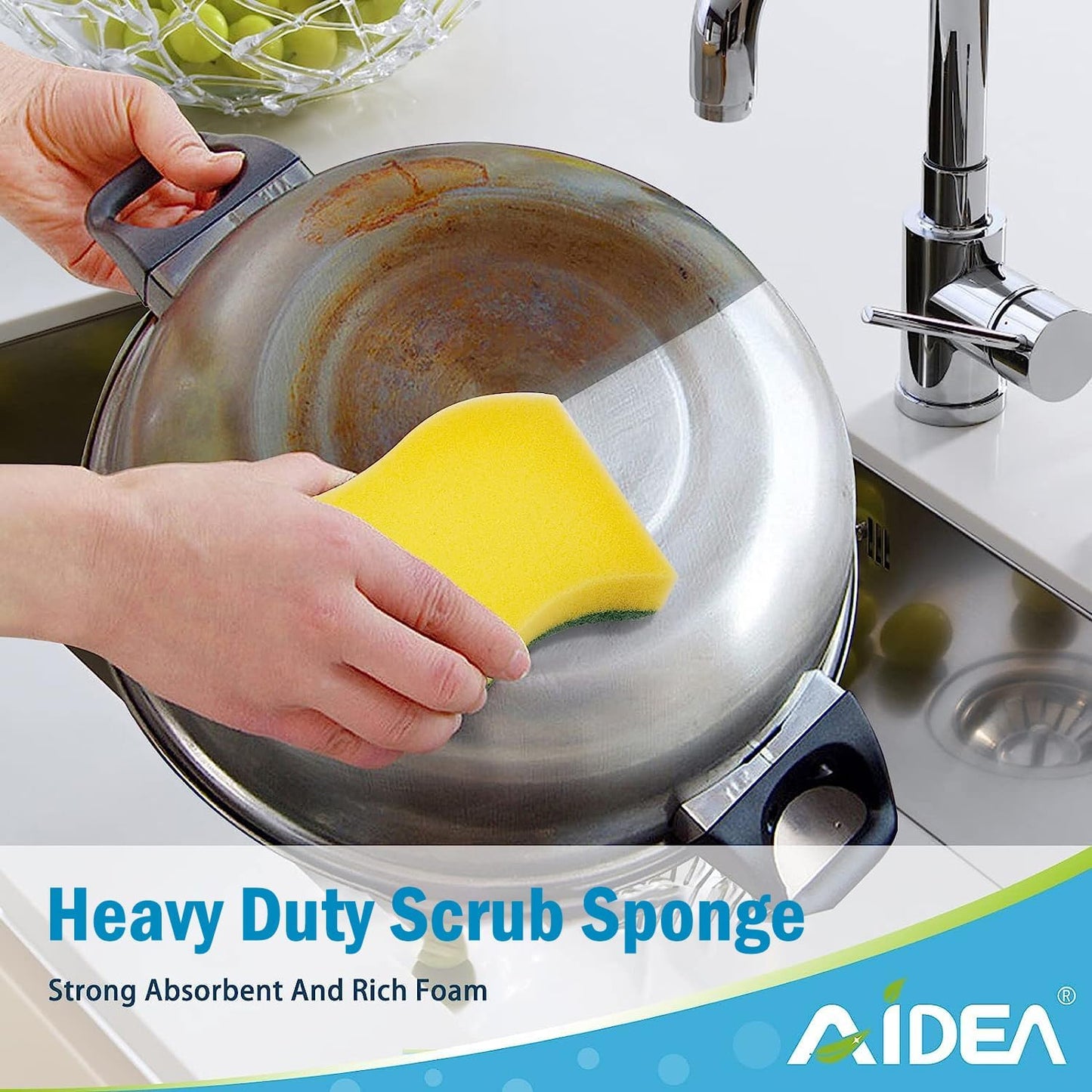 AIDEA Sponges Kitchen, XL Heavy Duty Dish Sponge, Cleaning Dish Scrubber Sponge for Home and Kitchen, Extra Large Cleaning Supplies for Pots, Pans, 24 Pack